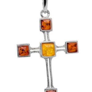 Baltic Amber Cross Pendant in 925 silver