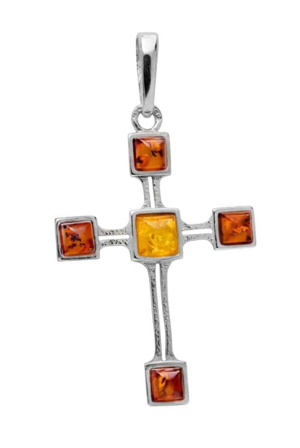 Baltic Amber Cross Pendant in 925 silver