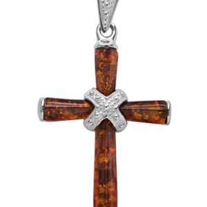 Baltic Amber Cross Pendant Wrapped in Sterling Silver