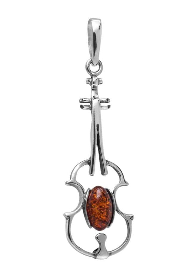 Genuine Baltic Amber Violin Necklace Pendant
