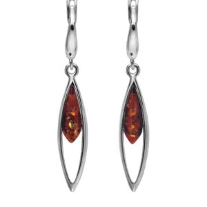 Silver & Baltic Amber Teardrop Oval Earrings .952 silver