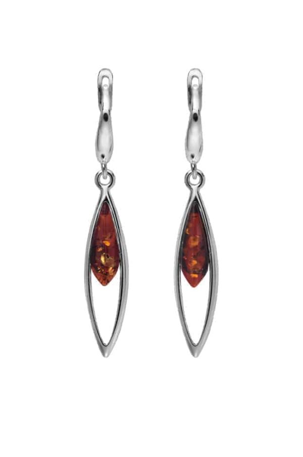 Silver & Baltic Amber Teardrop Oval Earrings .952 silver