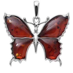 Beautiful Baltic Amber Butterfly Pendant with Sterling Silver