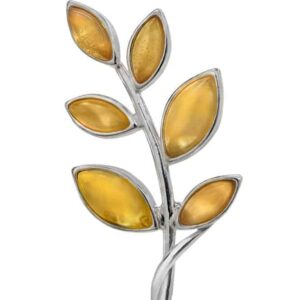 Light Golden Amber Olive Branch Brooch with Sterling Silver