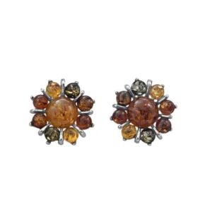 Beautiful Flower Earrings in Multicolored Baltic Amber & Silver