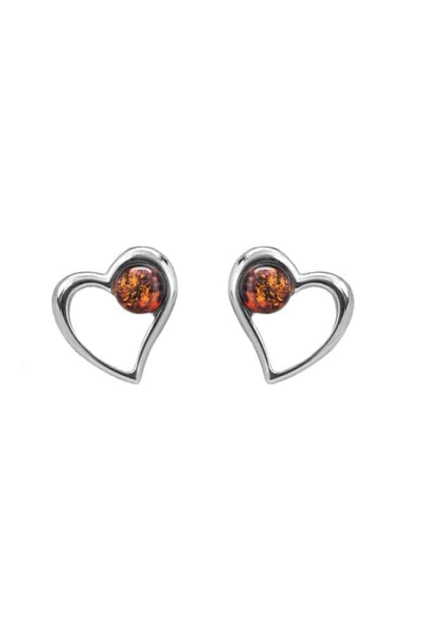 Sterling Silver & Genuine Baltic Amber Heart Earrings
