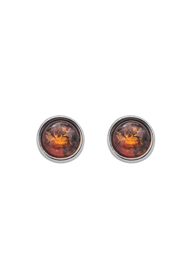 Round Amber and Sterling Silver Earrings for Women